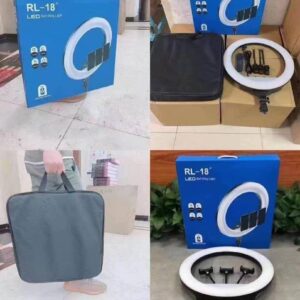 18 inches ringlight, Tripod stand, 3 phone holders, carrier bag and remote